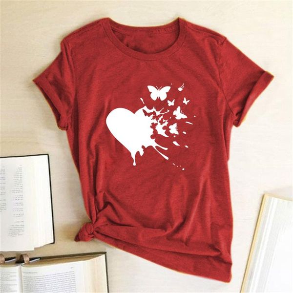 

women's t-shirt heart butterflies print t-shirts casual aesthetic clothes streetwear t shirt women ropa mujer summer graphic tees, White