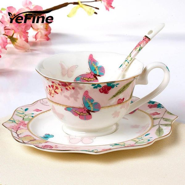 YeFine Keramik-Kaffeetassen-Set, Bone China, Trinkgeschirr, Porzellan, Teetassen und Untertassen, Nachmittags-Weihnachtsgeschenk