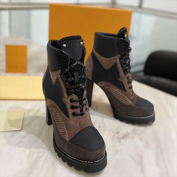 

boots high heel thick sole genuine leather bottine femme fashion bottes combat female shoes designer botas de mujer, Black