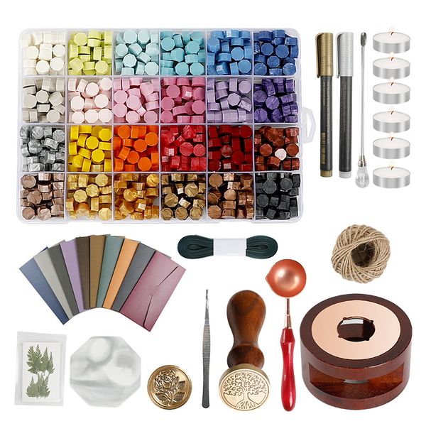 Retro selando cera conjunto velas octagon waxbeads selo maker carimbo grânulo para DIY convite cartão casamento pós-envelope decoração