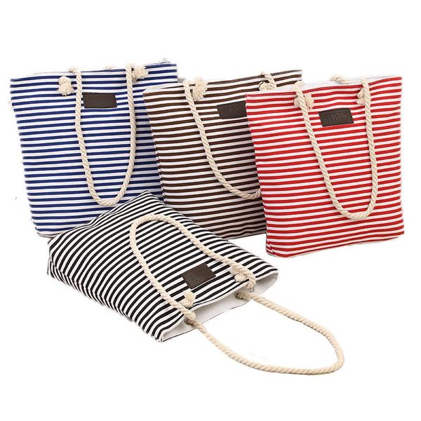 

shopping bags women canvas stripe bag shoulder beach female casual tote big wild rough twine messenger ladies handbags travel