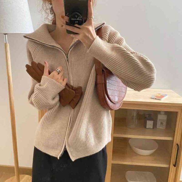 

women's sweaters turtleneck long sleeve zip sweater coat autumn winter wholesale items thicked warm cardigan solid loose knitted women, White;black