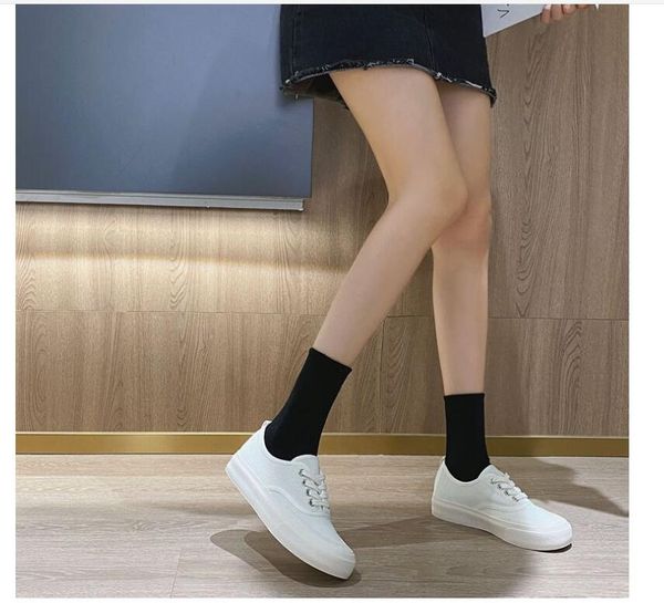 

girls soft knitted mesh women white shoes 2021 summer spring student casual sport flats shoes outside 2.5cm heel 35-39 size, Black