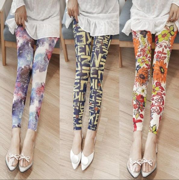 

women's leggings 4pcs thin tights women pantyhose summer printing medias ice silk stockings body stocking, Black