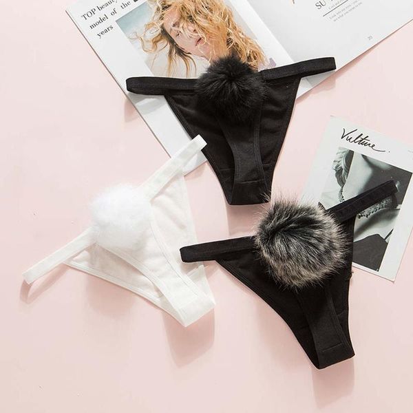

women's panties women fur ball briefs transparent perspective t pants passion underwear lady thong g-string female underpants /l, Black;pink