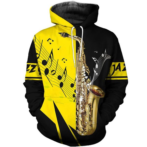 

men's hoodies & sweatshirts the most fashionable saxophone 3d printed hoodie casual street hip hop harajuku zipper sweatshirt, Black