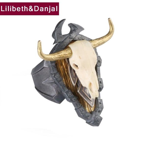 

cluster rings women men adjustable ring real 925 sterling silver mammoth tooth sculpture bull head vintage fashion jewelry 2021 arrival r6, Golden;silver