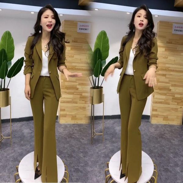 

women's two piece pants women 2021 spring autumn fashion suit office blazer jackets elegant coat trousers female 2 set slim outfit c290, White