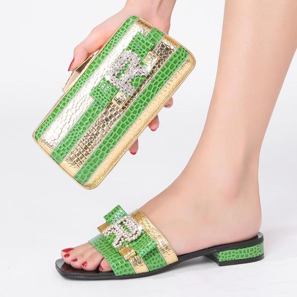 

slippers 2021 italian design africa and nigeria high-heeled party crystal rhinestone wedding lady shoes hand-held straddle dinner bag, Black