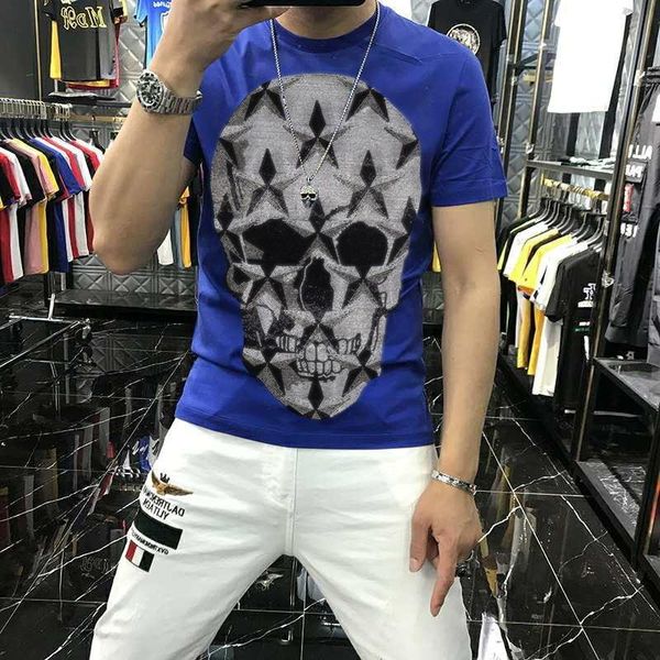 

men's t-shirts fashion korean summer slim short sleeve 100% cotton big heavy craft diamond breathable t-shirt, White;black