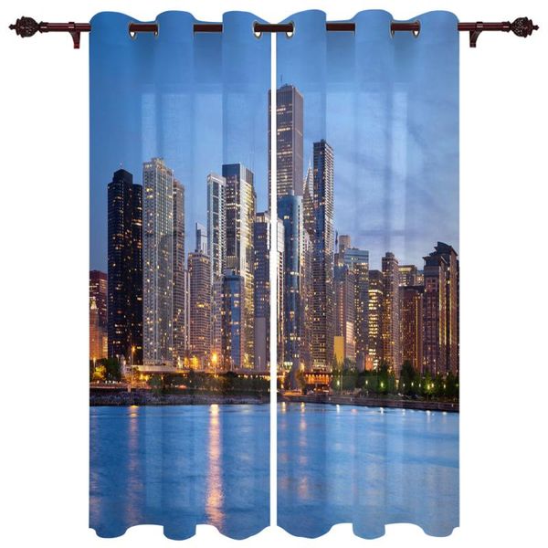 

translucent curtains city sea evening landscape valance window living room bedroom curtain & drapes