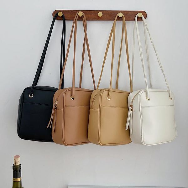 

evening bags 2021 solid color pu leather shoulder bag women korean style female vintage flap messenger ladies tote purses handbags