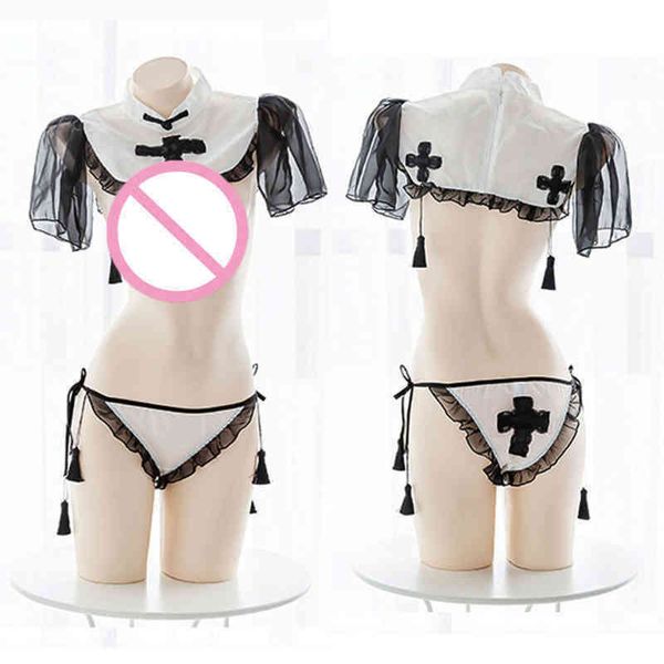 

nxy lingerie wholesale classical chinese nun transparent lingerie set black white cheongsam cosplay uniform exotic apparel intimate good 121, Red;black