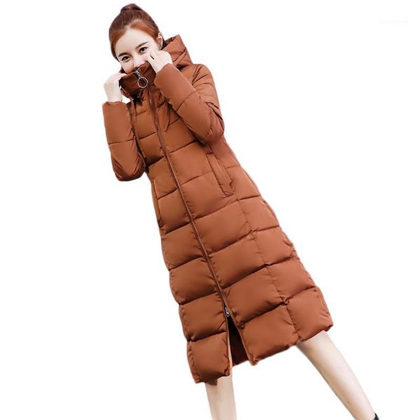

women's down & parkas winter jacket women caramel 4xl plus size loose hood warmth -30 celsius can wear this long slim cotton coat, Black