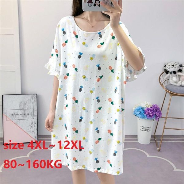

plus size womens sleepwears 8xl 10xl 12xl 100kg 160kg cotton nightgowns ladies sleepwear summer loose sleepdress sleepshirts home wear, Black;red