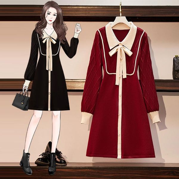 

casual dresses coigarsam 4xl plus size knitting women dress wine red black 6250, Black;gray