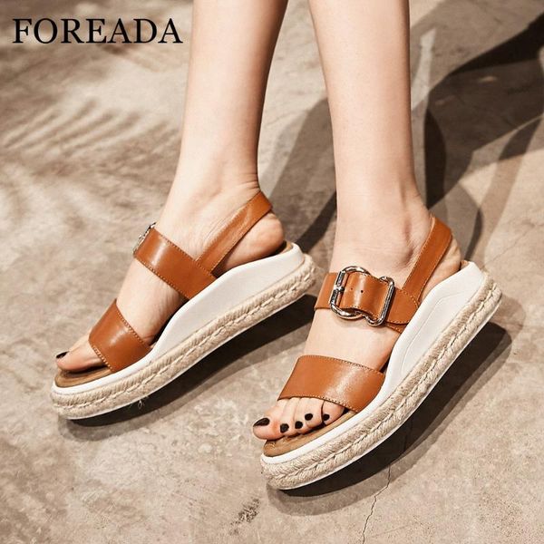 

women shoes summer sandals natural genuine leather flat platform buckle cow open toe ladies 34-39, Black