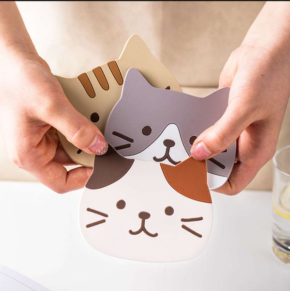 

cat cute coaster pvc silicone heat insulation mat non slip bowl meal