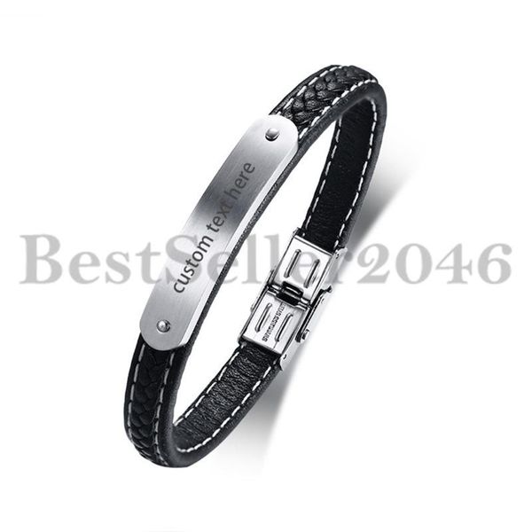 

link, chain boniskiss men's leather strap bracelets charm black stainless steel bangles for man male fashion bijoux customize