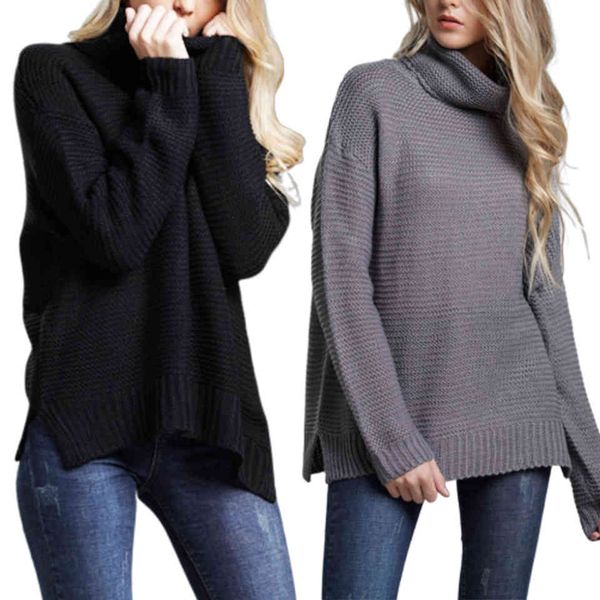 

strand with nervuras women's turtlenecks winter fashion 2021-sided slit sweter solid green thick sweater swetry damskie kazak, White;black