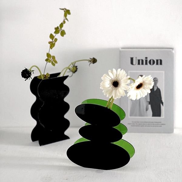 

acrylic vase floral geometric home decoration contrast color artistic vases living room creative dried flower tableornaments