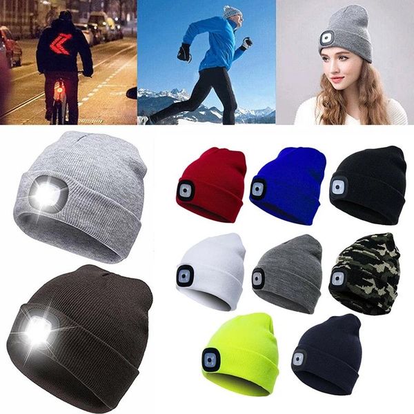 

outdoor hats led lighted beanie cap hip hop men women knit hat hunting camping running christmas gifts for and dropship, Black;white