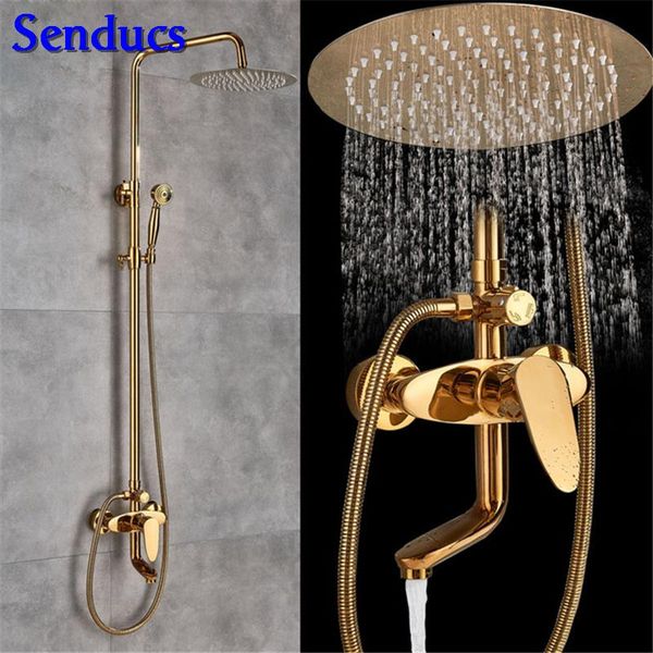 

senducs brass gold shower set for bathroom system with polished golden sets