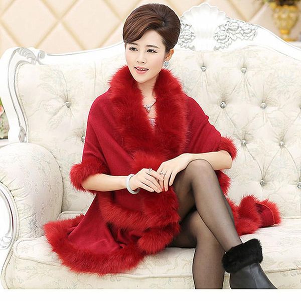 

women's sweaters nice spring autumn winter women long cardigans fake fur collar cashmere shawl knitted cardigan poncho cape a252, White;black