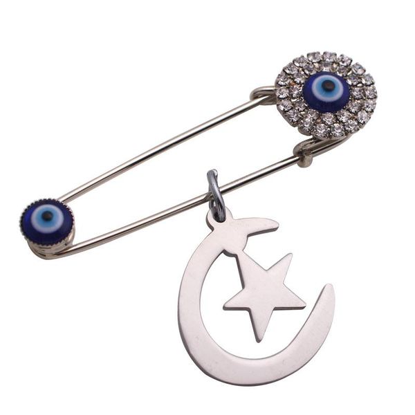

pins, brooches zkd muslim islam persian crescent moon star amulet turkish evil eye stainless steel scarf hijab brooch baby pin, Gray