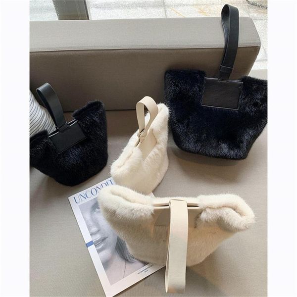 

duffel bags style 100% mink leather bag fashion simple plush lady tote