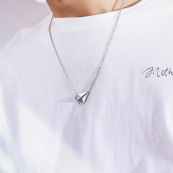 

pendant necklaces couple jewelry creative love paper aircraft titanium steel necklace fashion trend men's and women's, Silver