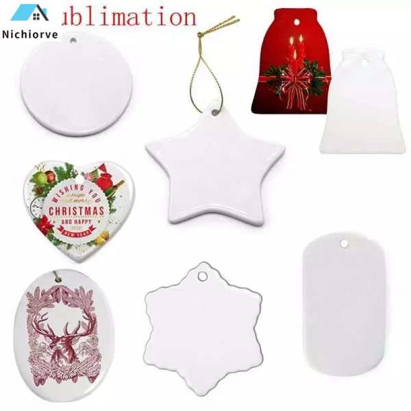 

sublimation blank ceramic pendant creative christmas ornaments heat transfer printing diy ceramic ornament 9 styles accept mixed