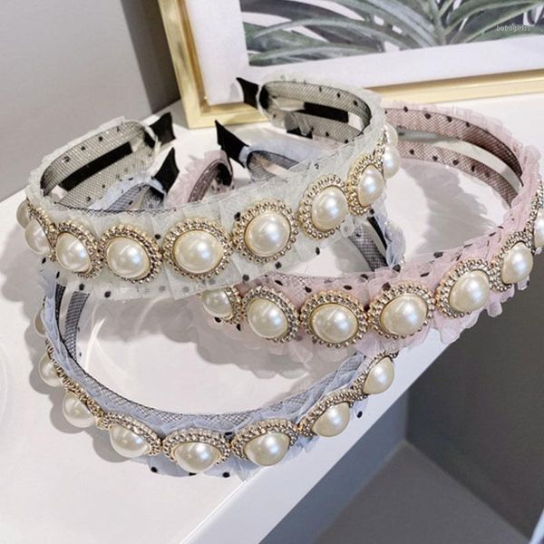 

crystal pearl hairband rhinestone wave mesh yarn thin hairbands head hoop lace headband hair accessories headwear1