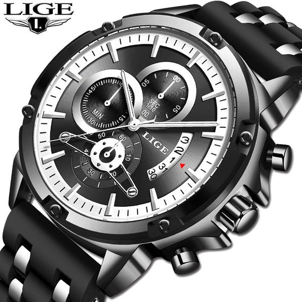 

wristwatches sport mens watches chronograph 2021 lige quartz wrist watch for men waterproof silicone clock male relogio masculino, Slivery;brown