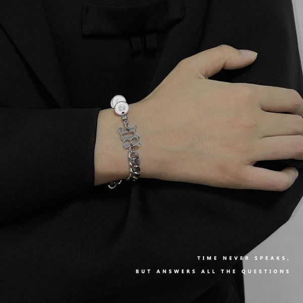 

beaded, strands pearl letter bracelet hip hop trendy jewelry friendship bracelets pulseras mujer for women, Black