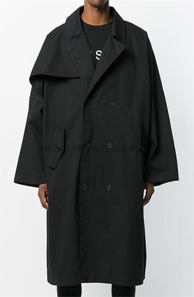 

men's trench coats spring lapel solid color long double breasted men windbreaker ultra loose casual coat, Tan;black