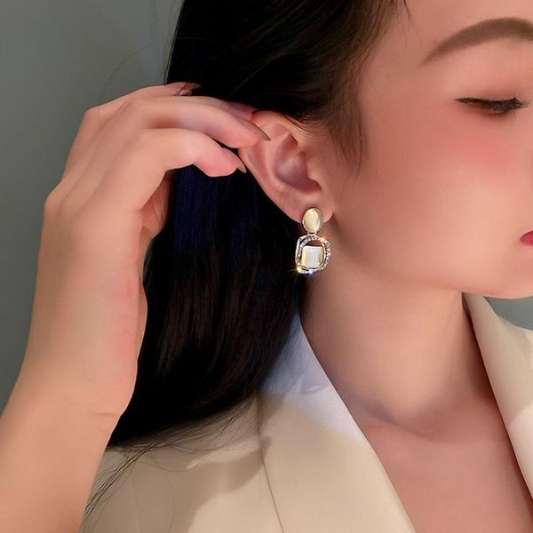 

fashion simple personality earrings opal net red temperament design women stud, Golden;silver