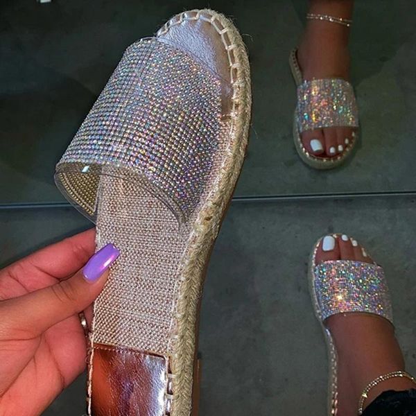 

glitter slippers women summer sandals 2021 fashion bling female flip flops beach diamond flat shoes outdoor, Black