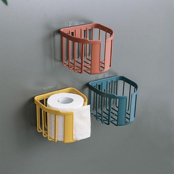 

toilet paper holders punch-shelf bathroom kitchen tissue box wall-mounted sticky storage holder roll