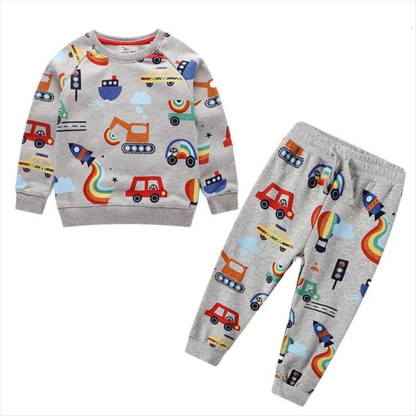 

boys clothing sets cartoon children winter clothes cars excavator printed warm sweatsets for girls kids, White