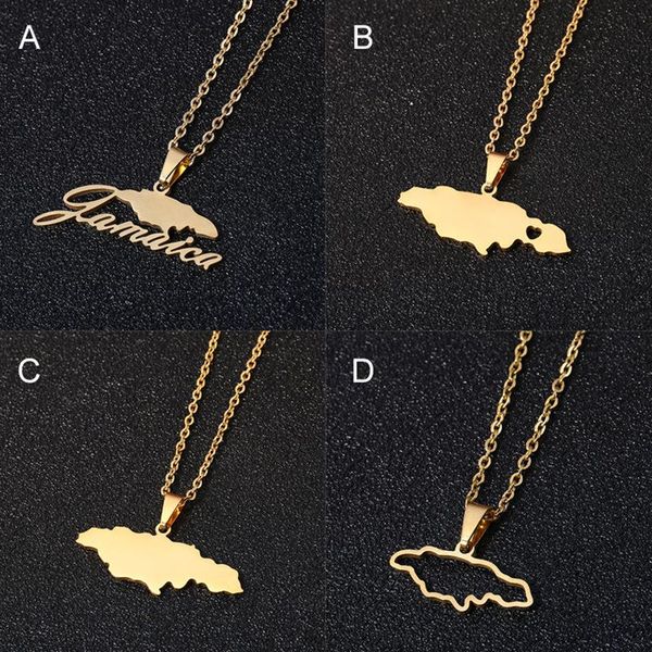 

pendant necklaces stainless steel jamaica map 6 style gold color jamaican women country jewelry gift letter necklace, Silver
