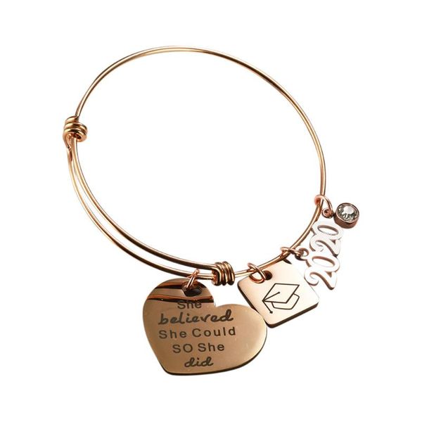 

2020 graduation gift lettering bracelet bangle student friendship bracelet gift stainless steel charm adjustable, Black
