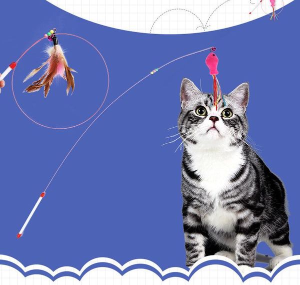 

cat toys pet teaser feather linen wand catcher stick interactive wood plastic supplies