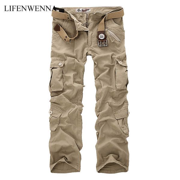 

lifenwenna autumn cotton cargo pants men casual multi-pocket tactical trousers work mens trousers overalls pantalon homme 210528, Black