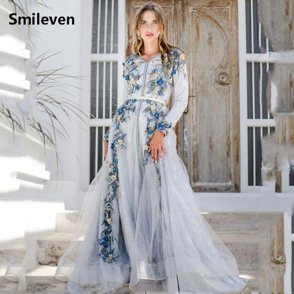 

party dresses smileven moroccan caftan sky blue evening 3d f lowers arabic muslim special occasion dress gowns, White;black