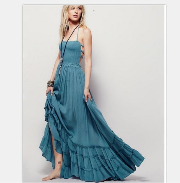 

dresses open back hanging neck big swing beach skirt long dress, Black;gray