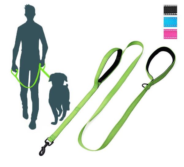 

dog collars & leashes pet premium quality nylon leash reflective heavy duty buckle with 2 double soft handles. short to great cotrol