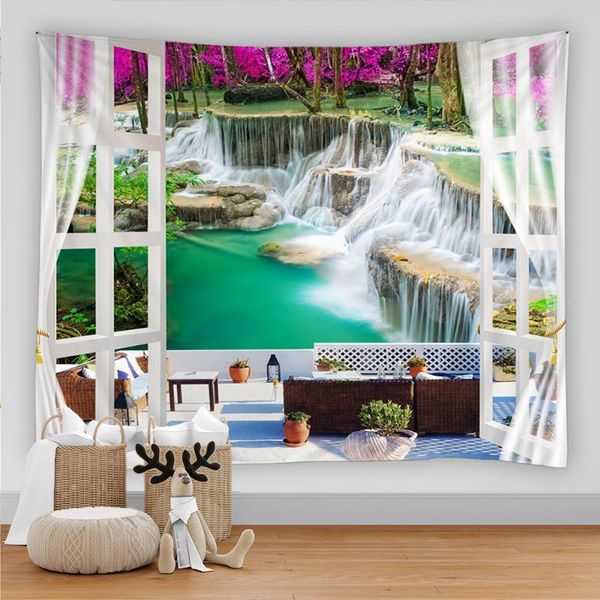 

tapestries beautiful natural forest tapestry wall hanging waterfall landscape printed boho bedroom rug couch blanket 8 size
