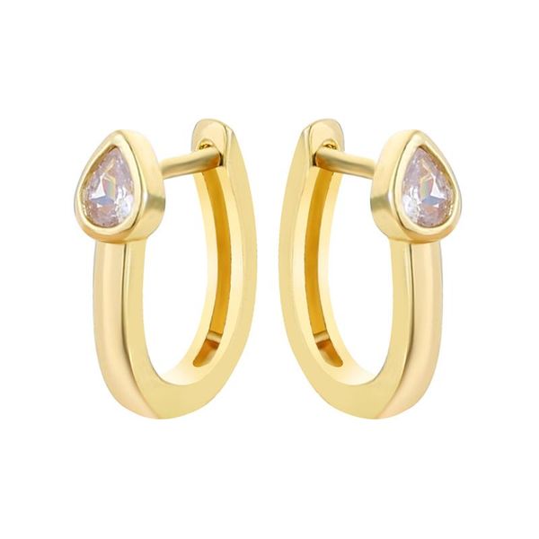 

hoop & huggie water drop oval ear earrings for women 2021 arrival trend fashion copper gold-plated zircon jewelry gift, Golden;silver