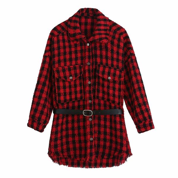 

women shirt plaid sashes long sleeve turn-down collar casual female s femme mujer blouse blusas 210517, White
